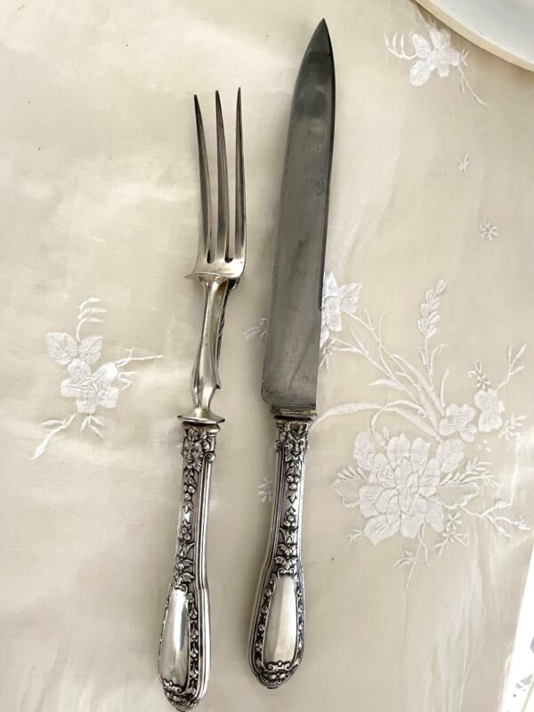 Antique French Silver Carver Set with Pheasant